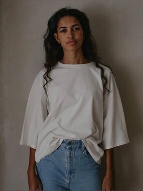 The Simple Folk The Oversized Tee Shirt Undyed Cream Organic Cotton Size Large